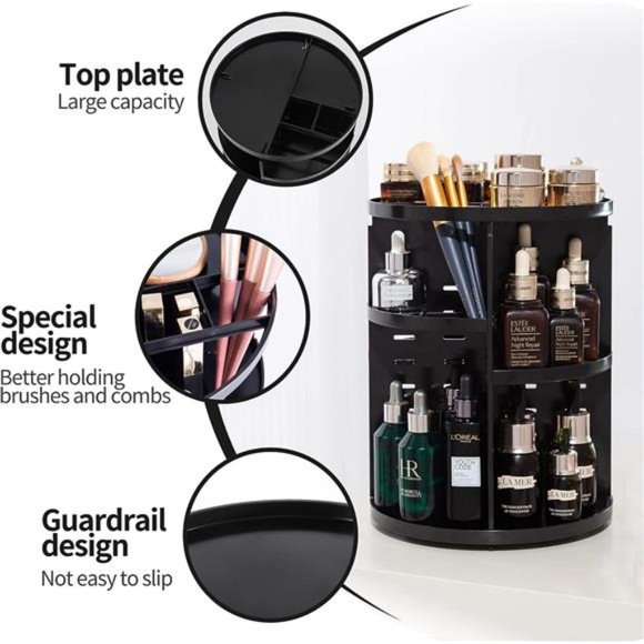 360 Rotating Makeup Organizer,DIY Adjustable Spinning Holder,Foldable Cosmetic - Picture 6 of 6